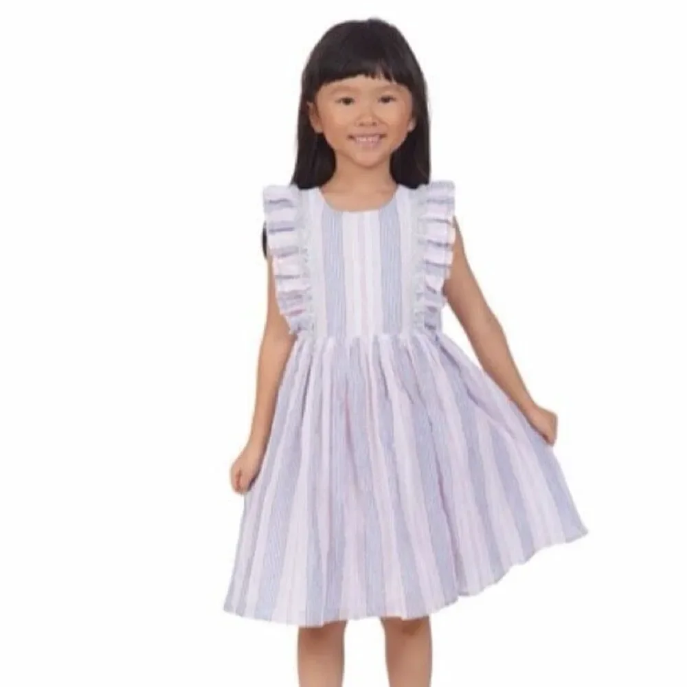 Pippa & Julie Striped Ruffled Flutter Sleeve Seersucker Dress Size 2T